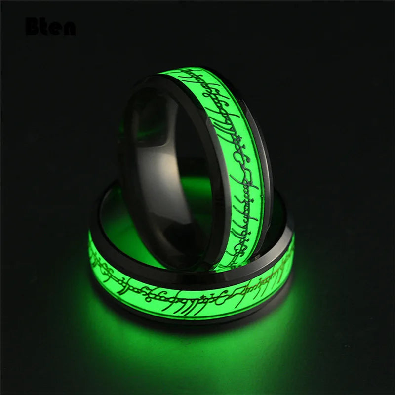 Bten Luminous Ring Black Fashion Man Minimalist Stainless Steel Ring Glowing Ring Couple In The Dark Jewelry Black