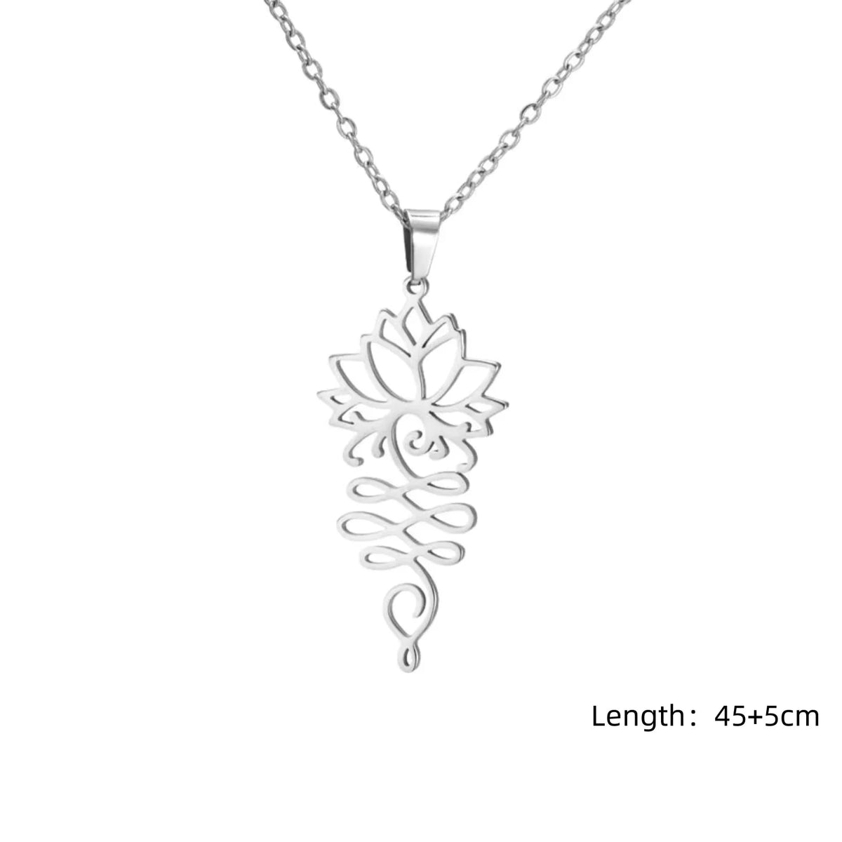 Unalome Lotus Flower Pendant Necklace — Stainless Steel Chain