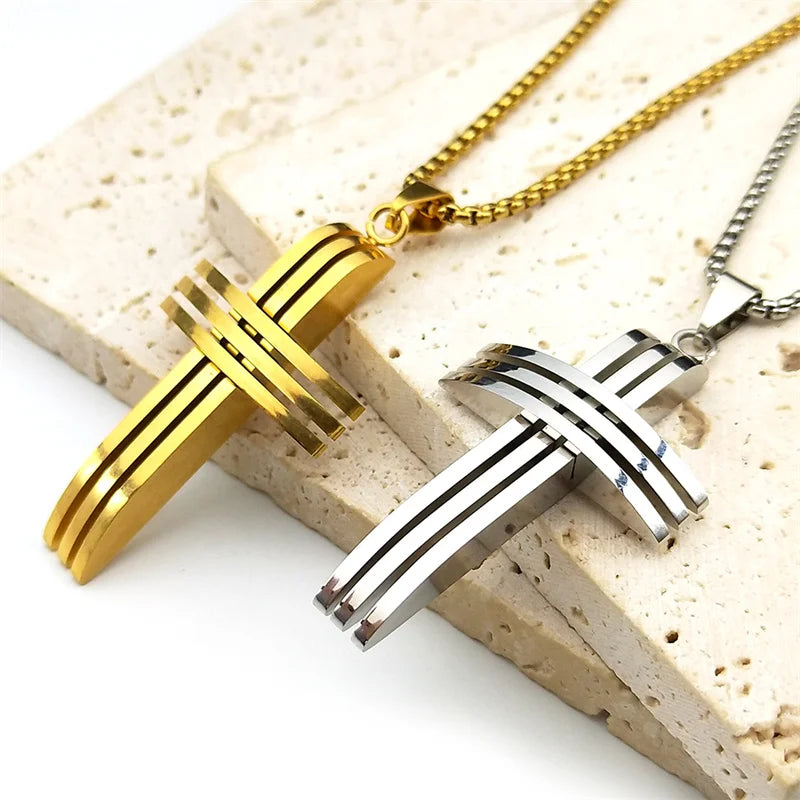 Big Jesus Cross Biker Necklace Box Chain — Stainless Steel