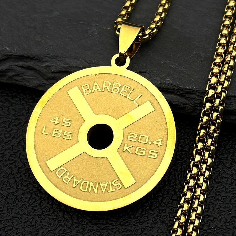 Barbell Plate 45 LB Dumbbell Pendant — Gold