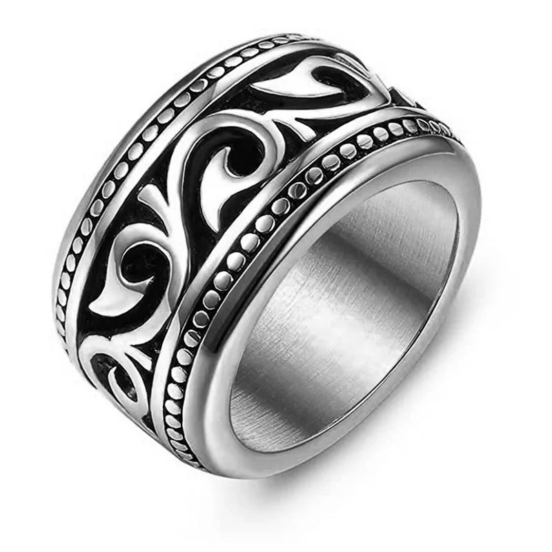 13mm Wide North Austrian Pirate Witch Celtic Knot 316L Stainless Steel Men's Ring Retro Carved Pattern Party Punk Accessory