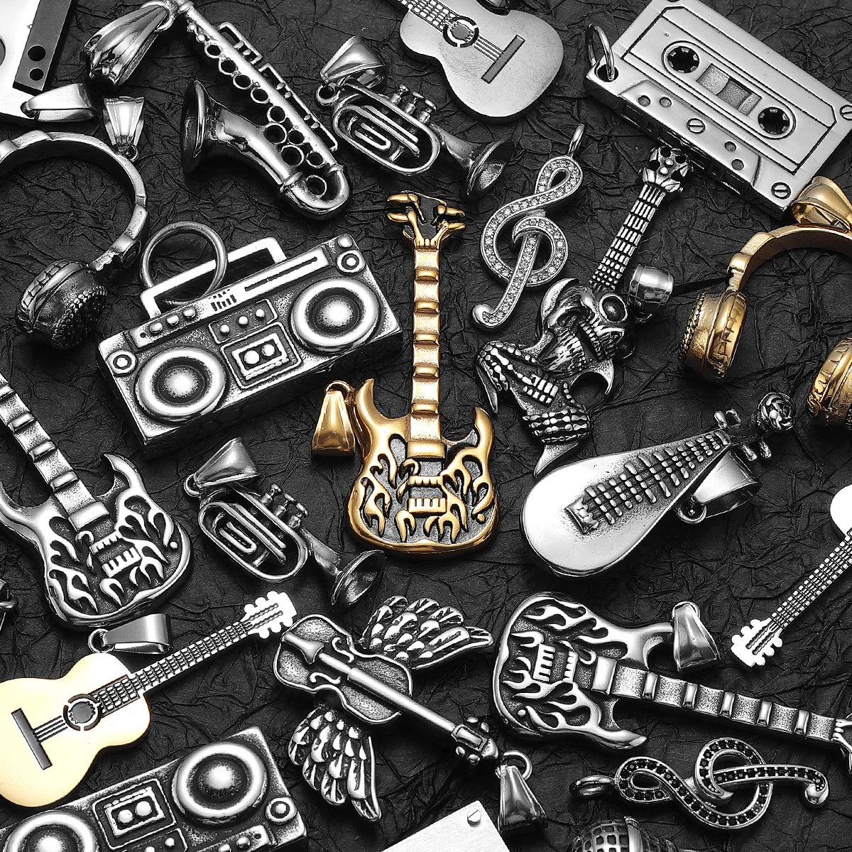 Guitar Tape Pendant Necklace Stainless Steel