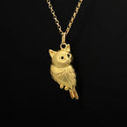 Golden Silver Colored Textured 3D Cute Owl Bird Necklace Pendant Women Lovely Animal Fashion Chic Dainty Pendant