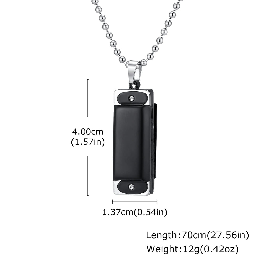 Harmonica Pendant Necklace — Stainless Steel Bead Chain