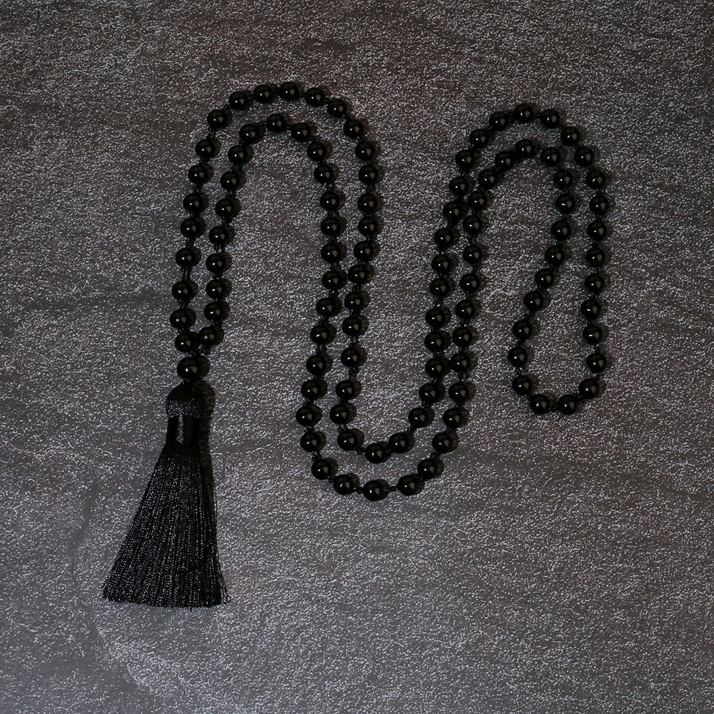 8mm Black Onyx 108 Mala Bead Necklace for Meditation Yoga Prayer Jewelry for Men and Women