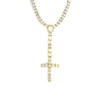 Iced Out Cross Pendant Tennis Chain Necklace — Copper Alloy