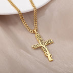 Stainless Steel Tree of Life Cross Necklaces for Women Gold Color Chain Necklace Aesthetic Collar Jewelry Accessories Gift