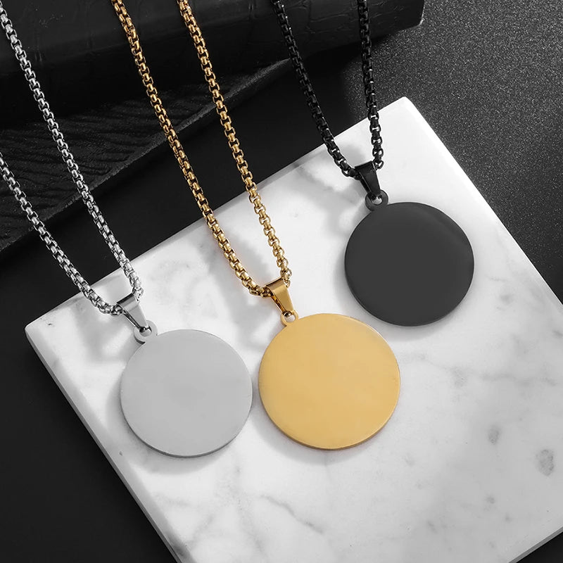 Classic Simple Glossy Stainless Steel Round Pendant Necklace Suitable for Men Women Fashion Diy Jewelry Gifts