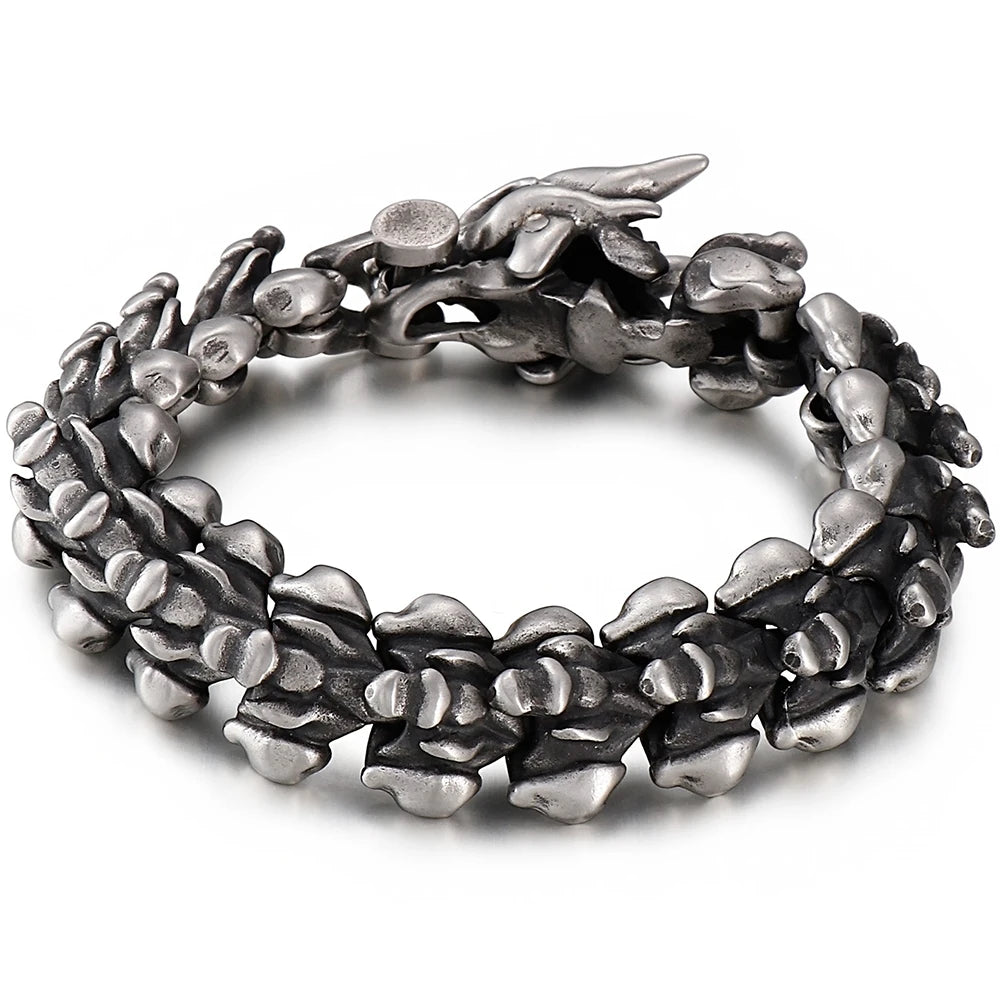 Punk Rock Chinese Loong Dragon Head & Body Chain Bracelet for Man Matte Brushed Stainless Steel Bracelets Men's Male