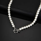 Fashion Metal OT Buckle Imitation Pearl Necklace for Men Women, Light Luxury Beads Neck Chain Jewelry Unisex