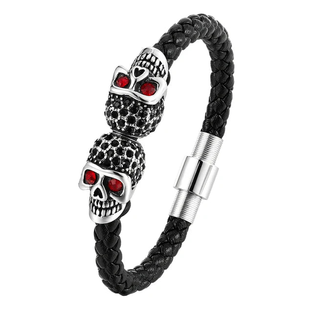 Multi-layer Bracelet Punk Stainless Steel Charm Magnetic Black Men's Leather Bracelets Skull Braided Bangles Jewelry