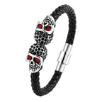 Multi-layer Bracelet Punk Stainless Steel Charm Magnetic Black Men's Leather Bracelets Skull Braided Bangles Jewelry
