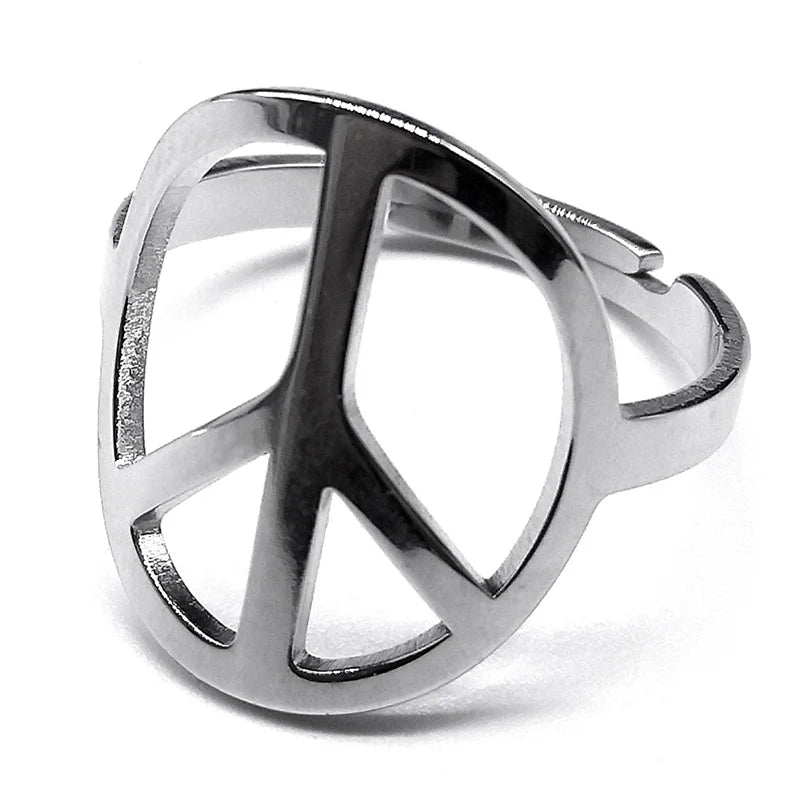Peace Symbol Silver Ring — Stainless Steel