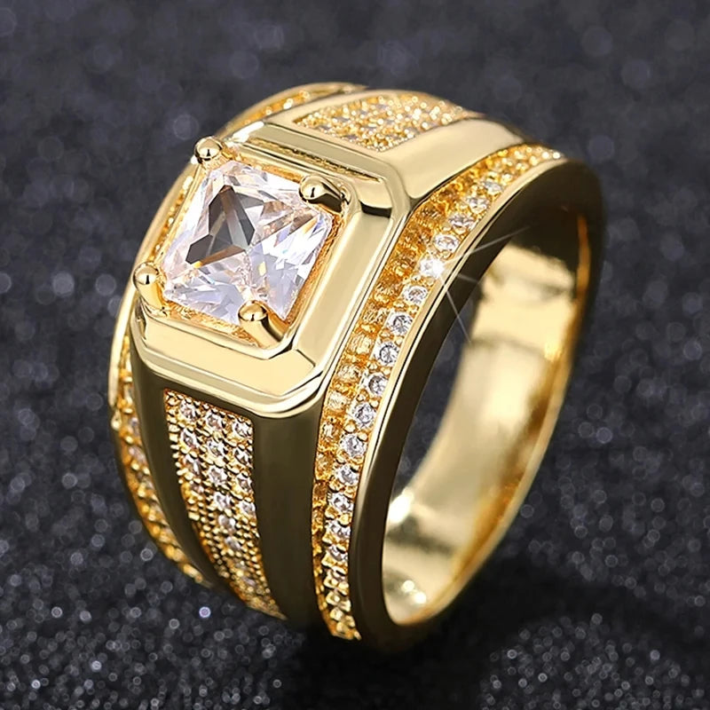 Iced Out Zirconia Cocktail Statement Ring — Gold