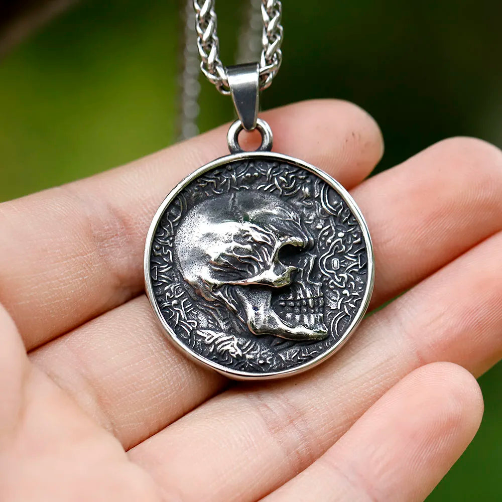 Double-Sided Skeleton Pendant Necklace — Stainless