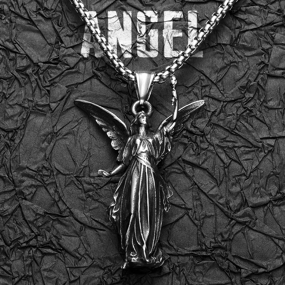 Angel Statue Pendant Necklace — Stainless Steel
