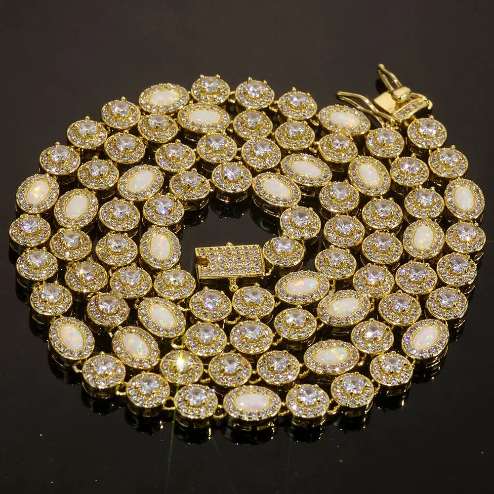 Tennis Chain Necklace Stainless Steel Opal Diamond