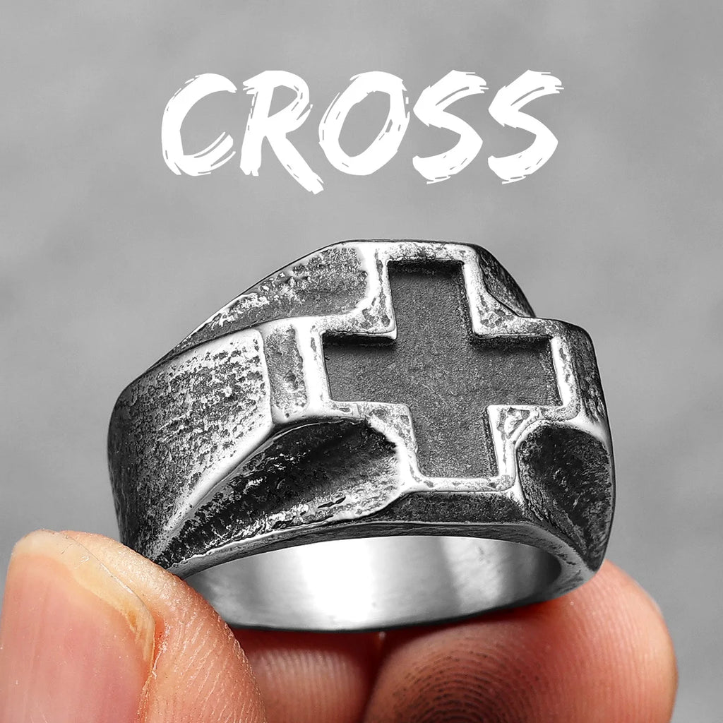 Vintage Black Cross Amulet Ring for Men — Stainless Steel