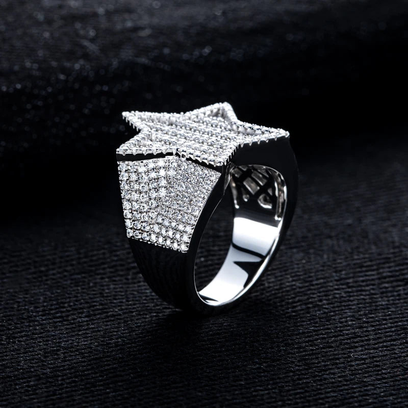Iced Out Pentagram Ring — 14K Gold