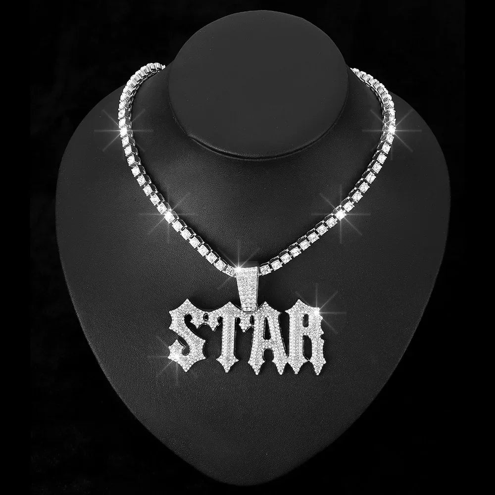 Iced Out Star Pendant Necklace with Cuban Chain
