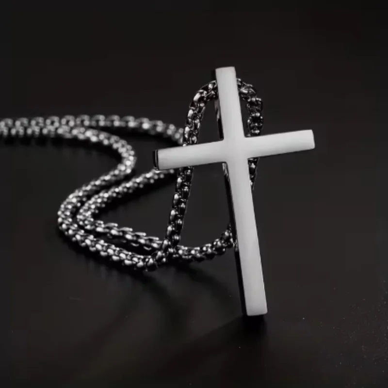2026 Hip Hop Trend Cross Pendant Necklace for Men Punk Silver Color Titanium Steel Chain Versatile Street Jewelry Accessories
