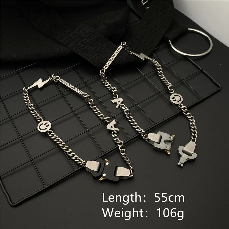 HANGZHI 2021 NEW Hip Hop Punk Titanium Steel Street Men and Women Letters Metal Safety Buckle Necklace Fashion Jewelry