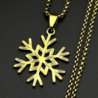 Hollow Snowflake Pendant Necklace For Women Men Stainless Steel Gold Color Fashion Winter Chain Jewelry Minimalist Gift