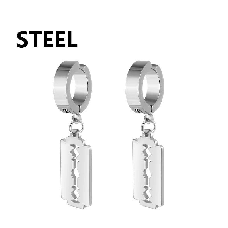 Fashion Stainless Steel Blade Earrings Vintage Razor Hollow Drop Earrings Women Men Punk Jewelry Hip Hop Street Dangle