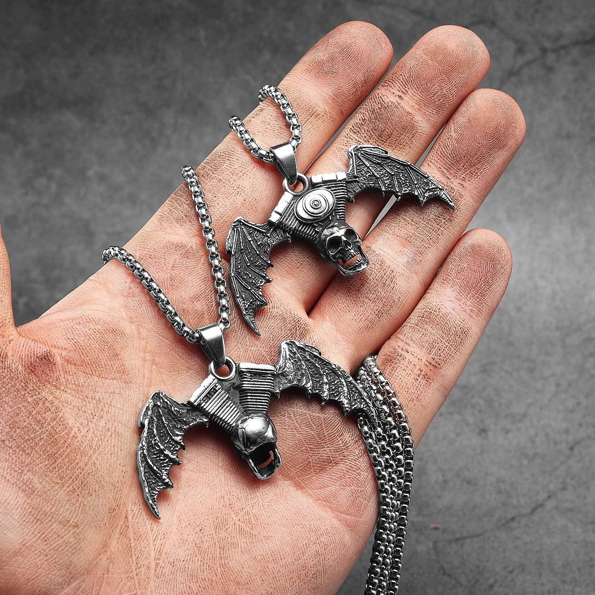 Skull Gothic Wings Pendant Necklace Stainless Steel