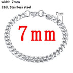 316L Stainless Steel Cuban Chain Bracelet for Men Women Figaro Vintage Metal Viking Kpop Pulseras Emo Cute Luxury
