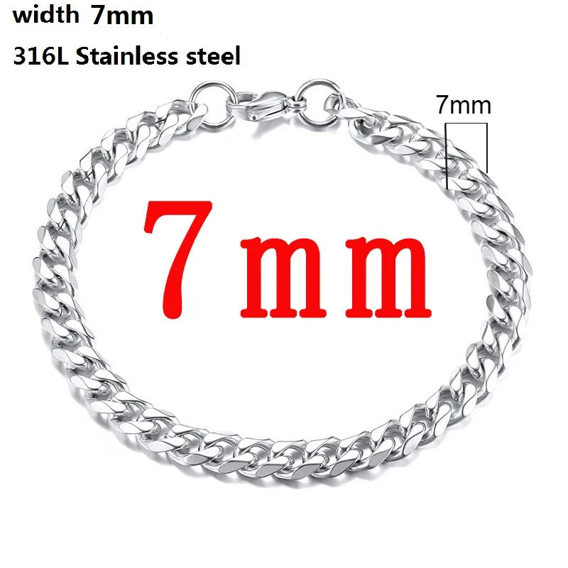 316L Stainless Steel Cuban Chain Bracelet for Men Women Figaro Vintage Metal Viking Kpop Pulseras Emo Cute Luxury