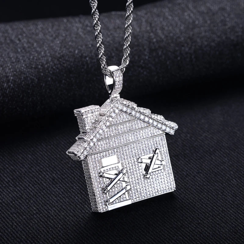 Iced Out House Pendant — 14K Gold