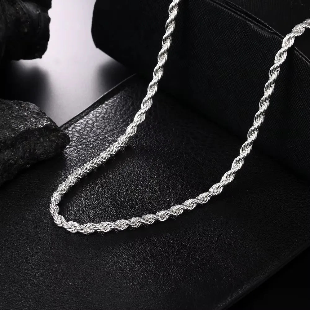 Silver-Tone Rope Chain Necklace Bracelet Set, 4mm