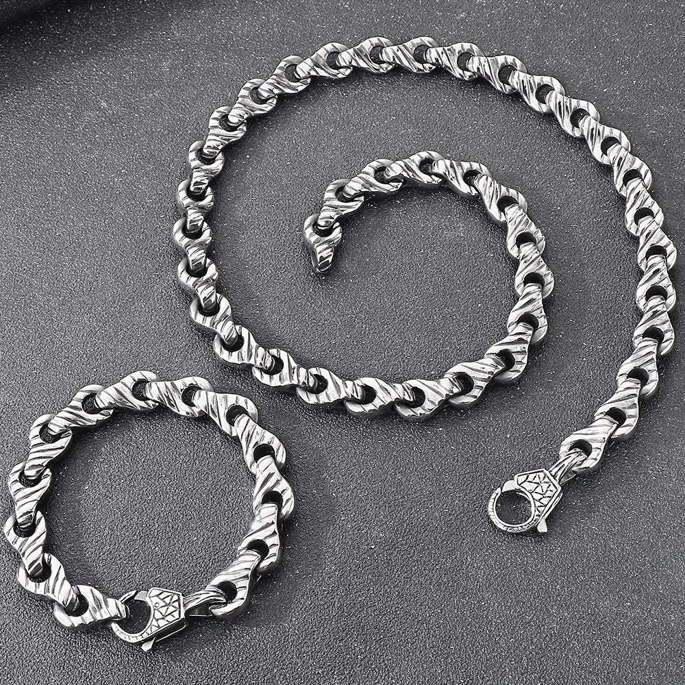 Vintage Solid Stainless Steel Handcuffs Style Link Chain Man Bracelet Necklace for Men Punk Rock Jewelry Accessory 1