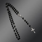 Vintage Catholic Rosary Necklace — Glass Bead Crucifix Cross