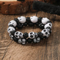 Punk Goth Skull Skeleton Bracelets for Women Men Hip Hop Elastic Beaded Bracelets Bangles Handmade Halloween Jewelry