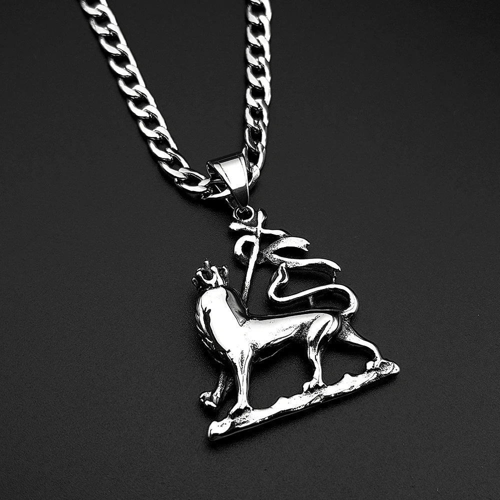Lion of Judah Crown Pendant Necklace — Stainless Steel, 60cm
