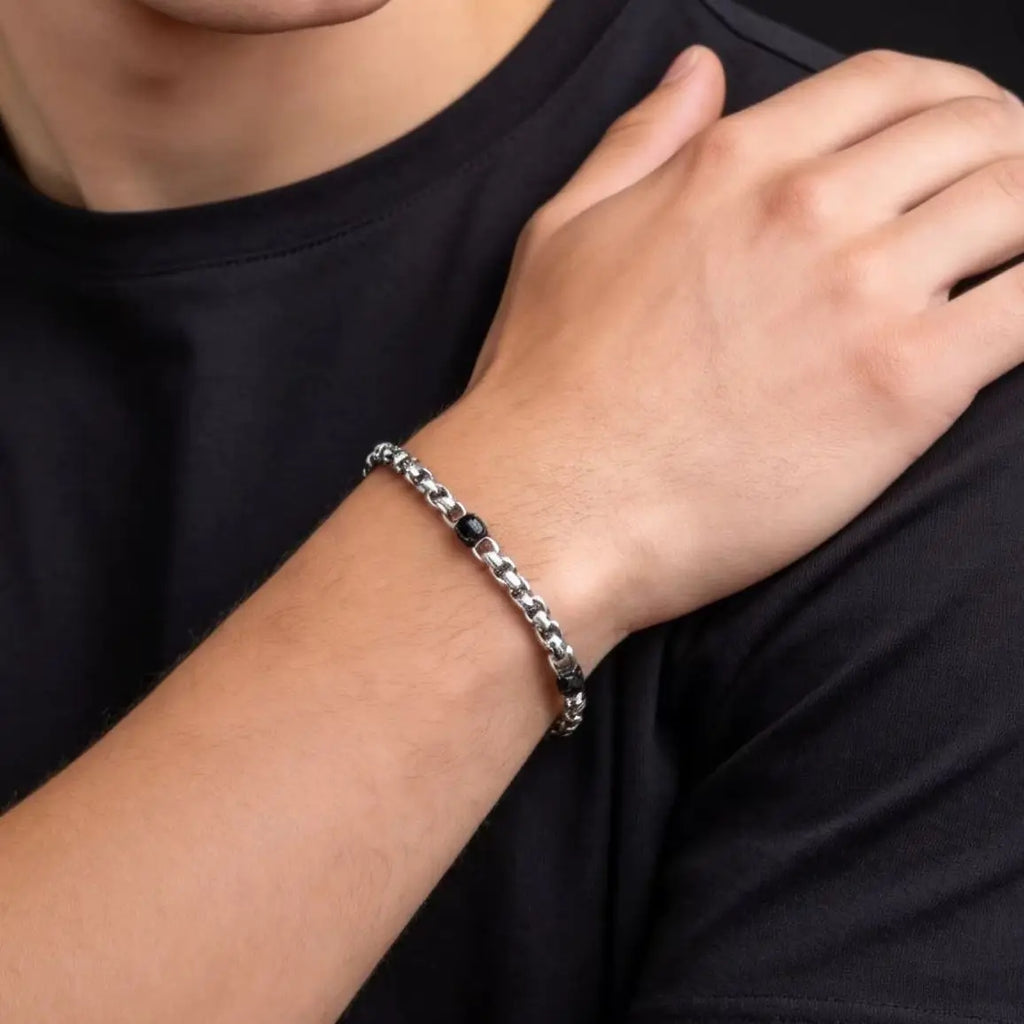 Fashion Simple Black Zircon Charm Bracelet for Men, Adjustable Waterproof Stainless Steel Chain Bracelets, Punk Stylish