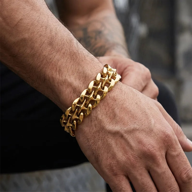 Kalen Heavy Hollow Star Cuban Chain Bracelet for Men 19mm Stainless Steel Wide Jewelry Thick Wristband Punk Fashion