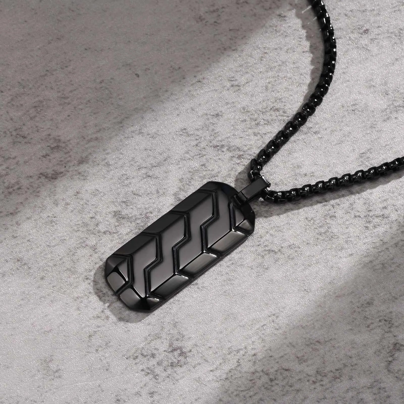 Military Dog Tag Pendant — Black Silver Stainless Steel