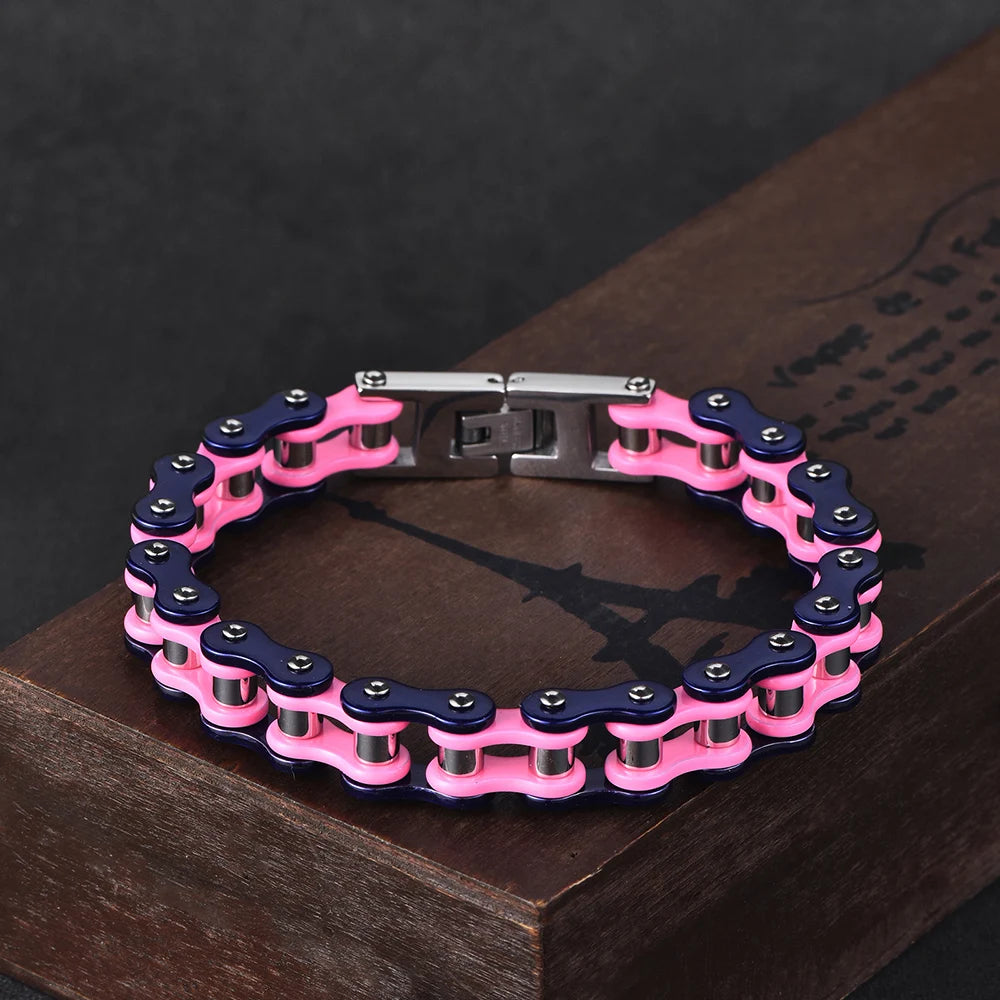 10MM Wide Men's Motorcycle Chain Bracelet Blue Stainless Steel Bicycle Link Design Man Bracelets for Men HipHop