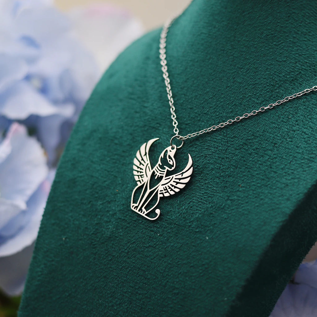 Kinitial Ancient Egyptian Mythology Sphinx Cat Pendant Necklace For Women Men Stainless Steel Trendy Chain Jewelry Gifts