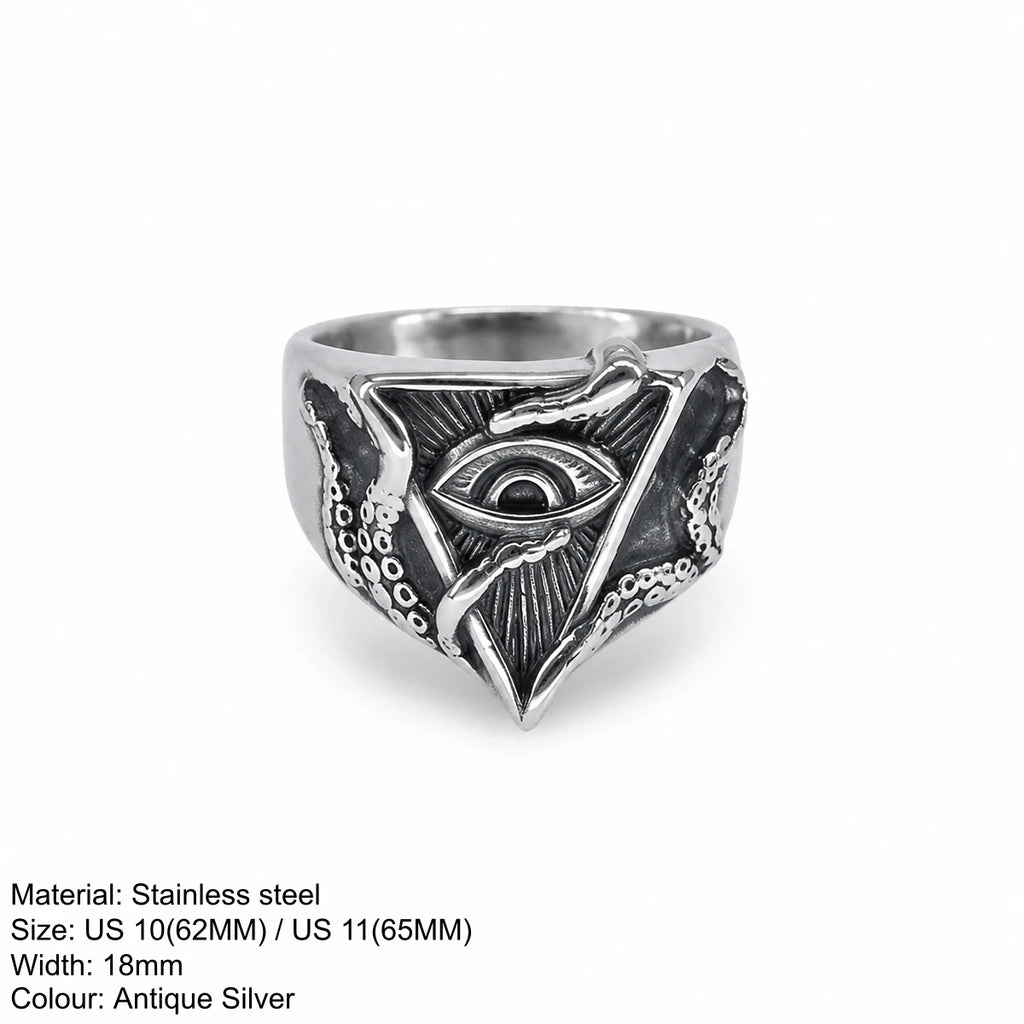 All-Seeing Eye Octopus Tentacle Signet Ring — Stainless Steel