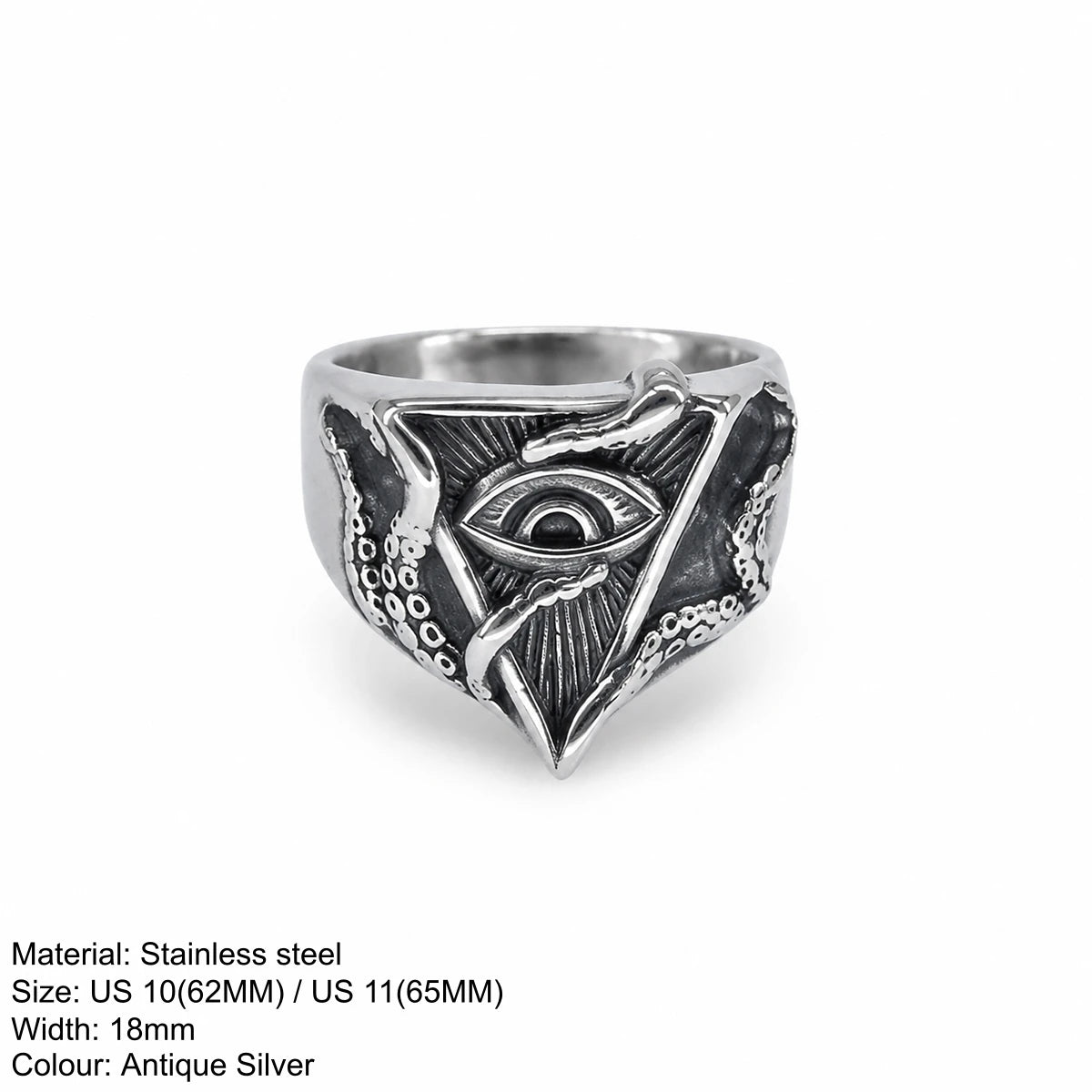 All-Seeing Eye Octopus Tentacle Signet Ring — Stainless Steel