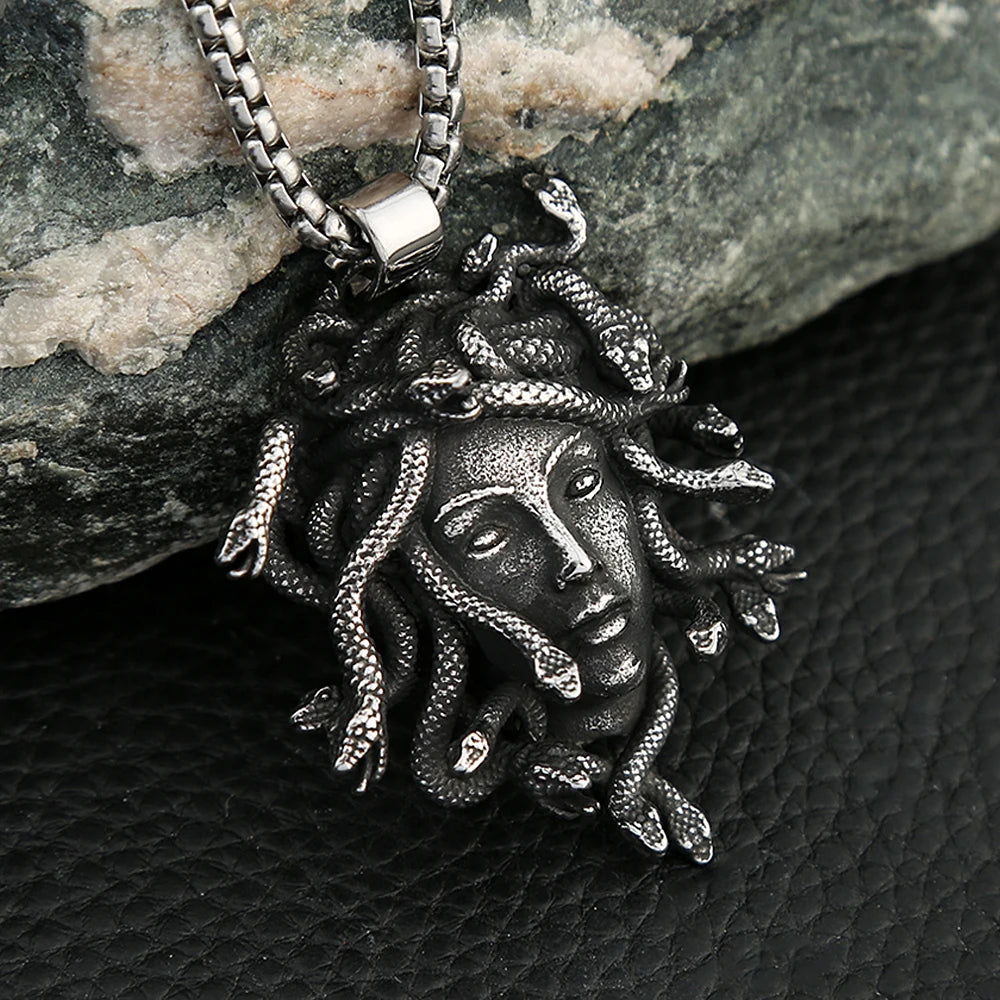 Gothic Vintage Medusa Pendant 316L Stainless Steel Punk Hip Hop Unique Snake Necklace Fashion Amulet Jewelry Gifts