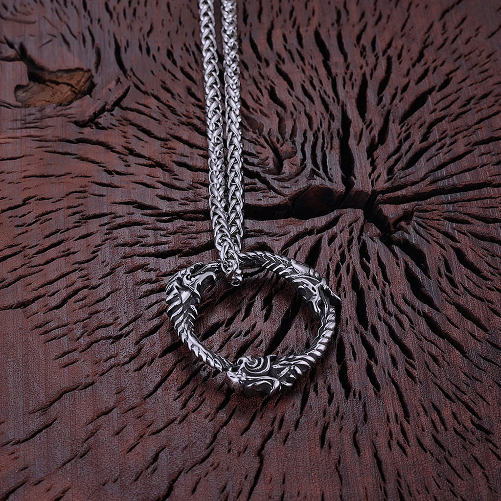 Stainless Steel Vikings Dragon Ouroboros Pendant Scandinavia Nordic Culture Rune Amulet Necklace Men's Punk Hip Hop