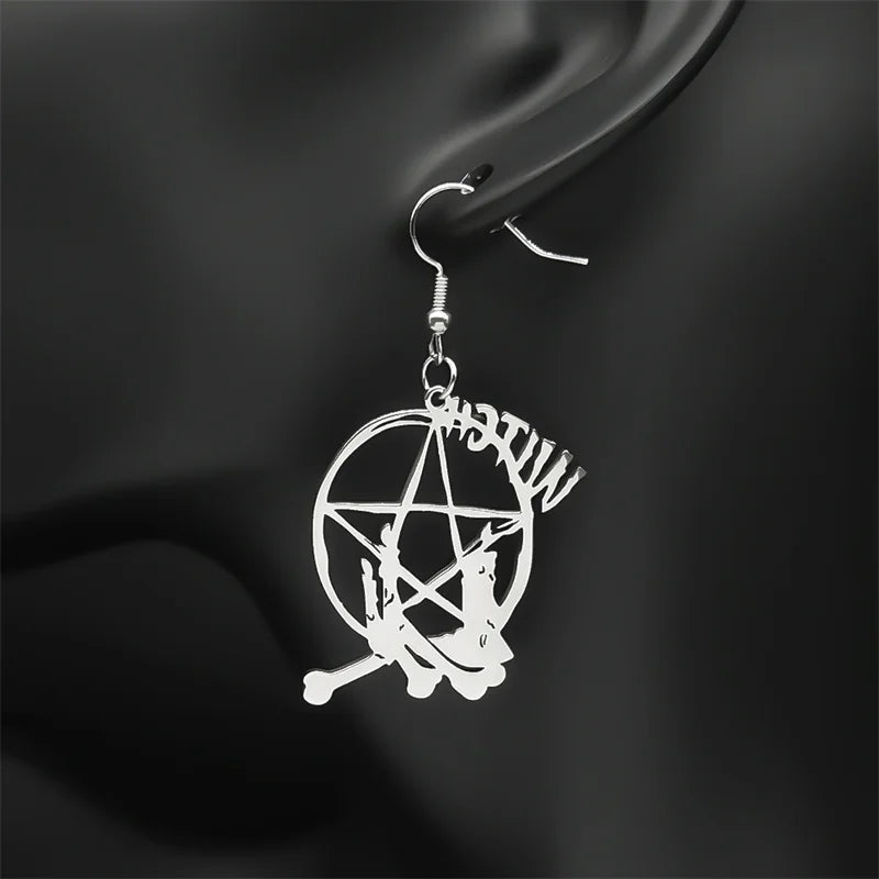 Star Baphomet Steel Earrings Goth Witchcraft Satan