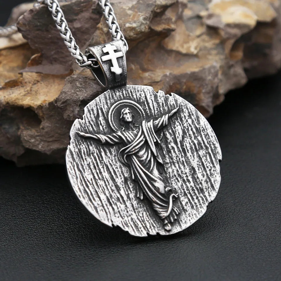 Vintage Gothic Stainless Steel Catholic Jesus Pendant Necklace Fashion Punk Cross Amulet Necklaces For Men Religion