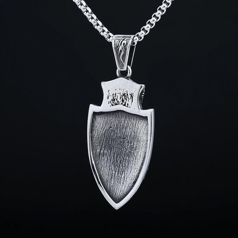 Viking Shield Wolf Pendant Necklace — Stainless Steel