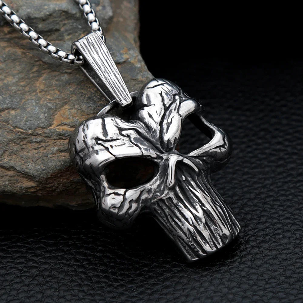 Vintage Large Skull Pendant Necklace — Stainless Steel